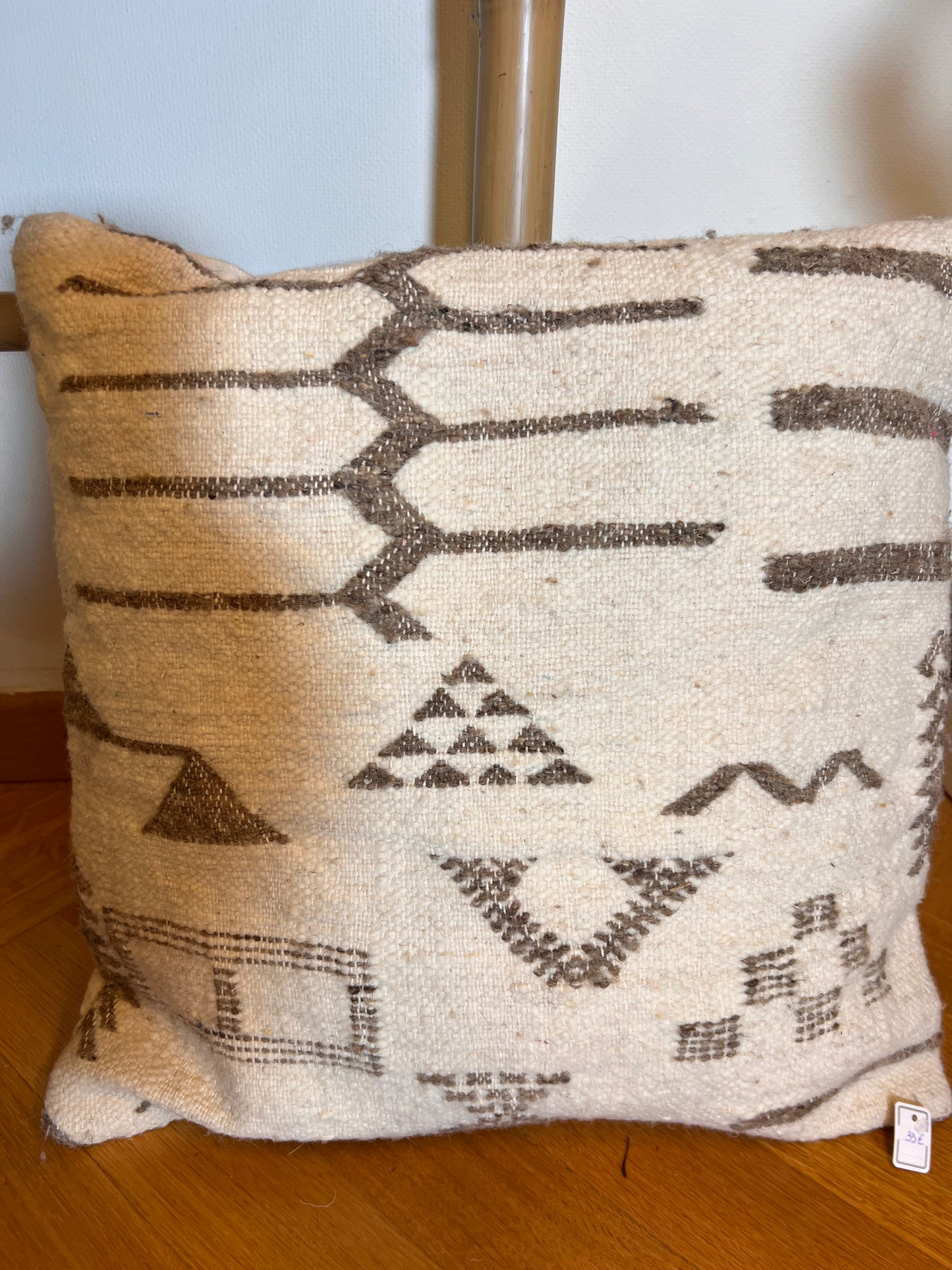 Coussin Bèrbère en laine 50cm/50cm Beige et Taupe