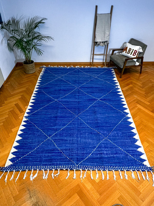 Tapis Kilim ZANAFI Bleu Majorelle : 100% laine