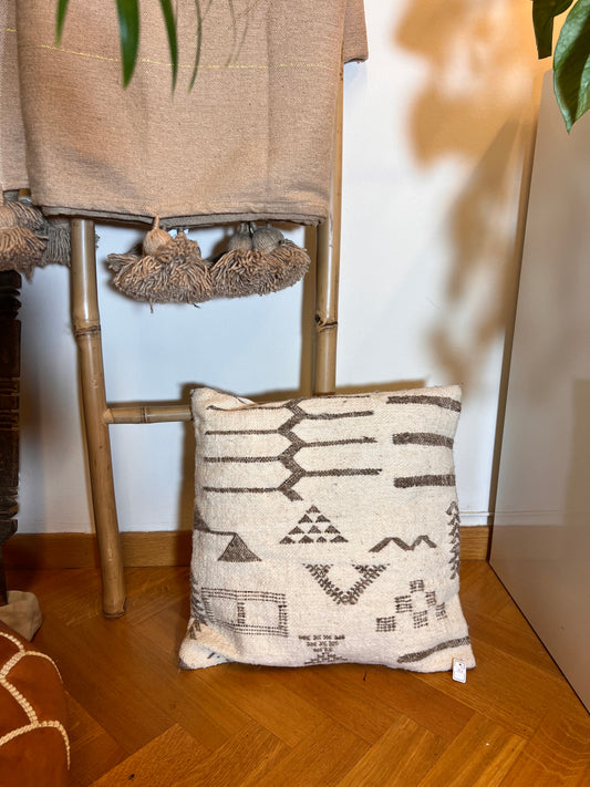 Coussin Bèrbère en laine 50cm/50cm Beige et Taupe